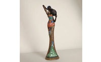 Gold-Tone African Woman Statue Tabletop African Woman Figurine Tall Figurine with Peacock Motif Artisan-Made for Living Room, Entryway, Bookshelf