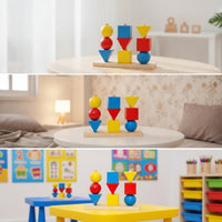 Shape Sorting and Stacking Toy Brightly Colored Geometric Stacking Toy Colorful