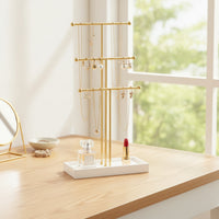 Jewelry Stand Holder Display with Ball Finials Standing Necklace Holder with Rectangular Base Tall Organizer for Vanity, Retail
