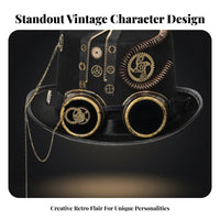 Coiled Tube Detail Steampunk Top Hat Chain Accent Lens Top Hat Zipper Trim Costume Headwear Black