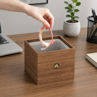 Desk Trash Can, Wooden, Walnut, Small, For Desk, For Stylish Study Room