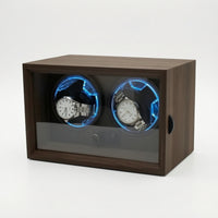 Double Two-Slot Watch Winder Wood-Grain Watch Winder Box Quiet Silent for Nightstand