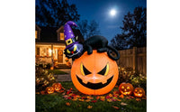 Outdoor Inflatable Black Cat and Pumpkin Bright Inflatable Cat with Pumpkin Oversized Jack-O'-Lantern Decoration Lighted for Yard