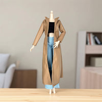 Faux-Leather Doll Coat with Pants Miniature Doll Jacket and Pants Set Hook-and-Loop Fasteners Apparel Elastic for Dress-up Play