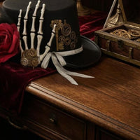 Skeleton Hand Gothic Steampunk Hat Gear Accents Gothic Top Hat Textile Rose Costume Accessory