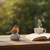 Bird Figurine with Stone Base Tabletop Bird Figurine Compact Sculpture for Shelf, Patio