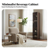 Solid Wood Panels Modern Wine Storage Cabinet Adjustable Shelves Wine Rack Cabinet Large Capacity Living Room Hutch Optional LED Lighting for Collectors, Homeowners, Book Lovers, Home Bar, Kitchen, Study