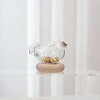 Decorative Aquatic Shaped Jar Borosilicate Glass Jar with Wood Base Clear Glass Bottle with Cork Stopper Cute for Collectors, Minimalists, Shelf, Desk, Home Office