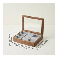 Walnut Wood Jewelry Case Vintage Style Wooden Jewelry Box Clear View Lid Multi-Compartment Organizer for Bedroom