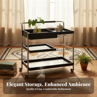 With casters 2-Tier Rolling Cart Movable Serving Trolley Retro design Mobile Rack adaptable Functionality for Apartment Dwellers, Entertainers, Living Room, Small Spaces, Bedroom, Bathroom