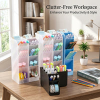 Clear Acrylic Pen Holder for Desk Storage, Slanted Pencil for Desktop Organizer for Student Stationery