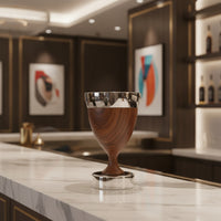 Wood Vase with Metal Base Modern Sculptural Vase Tapered for Reception Counter