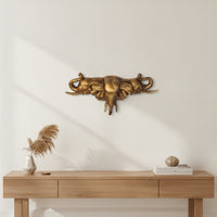 Elephant Head Wall Plaque Antique Gilded Wall Plaque with Elephant Heads Golden for Art Collectors, Hallway