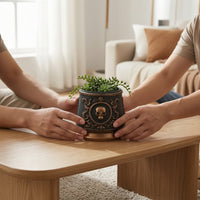 Skull Planter Ornate Planter with Skull Relief Flowerpot Decorative Halloween for Goth Decor Lovers, Desk, Windowsill