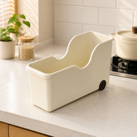 Cream Cabinet Storage Bin with Wheels, Modern Minimalist Kitchen Utensil Organiser, Space Saving Cupboard Storage Bin