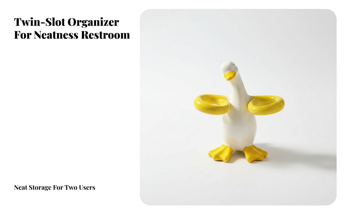 Creature-Themed Duck Toothbrush Holder | Stable Standing Base, Ceramic Toothbrush Holder, for restroom