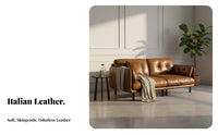 Straight-Line Leather Settee Italian Minimalist aesthetic Sofa Retro Design Living Room Furniture for Apartment Dwellers, Homeowners, Home, Study, Bedroom