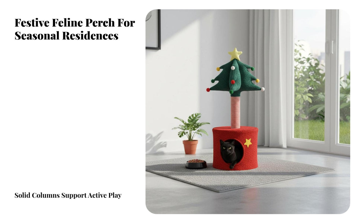 Christmas Tree Feline Perch Area Saving Holiday Cat Furniture 2-in-1 Design Pet Supplies for Cats, Kittens, Indoor, Living Room, Bedroom