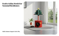 Christmas Tree Feline Perch Area Saving Holiday Cat Furniture 2-in-1 Design Pet Supplies for Cats, Kittens, Indoor, Living Room, Bedroom