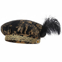 Feathered Medieval Hat Feather Accent Historical Muffin Cap Jeweled Detail Prince Costume Hat for Cosplayers, Actors, Stage Performances