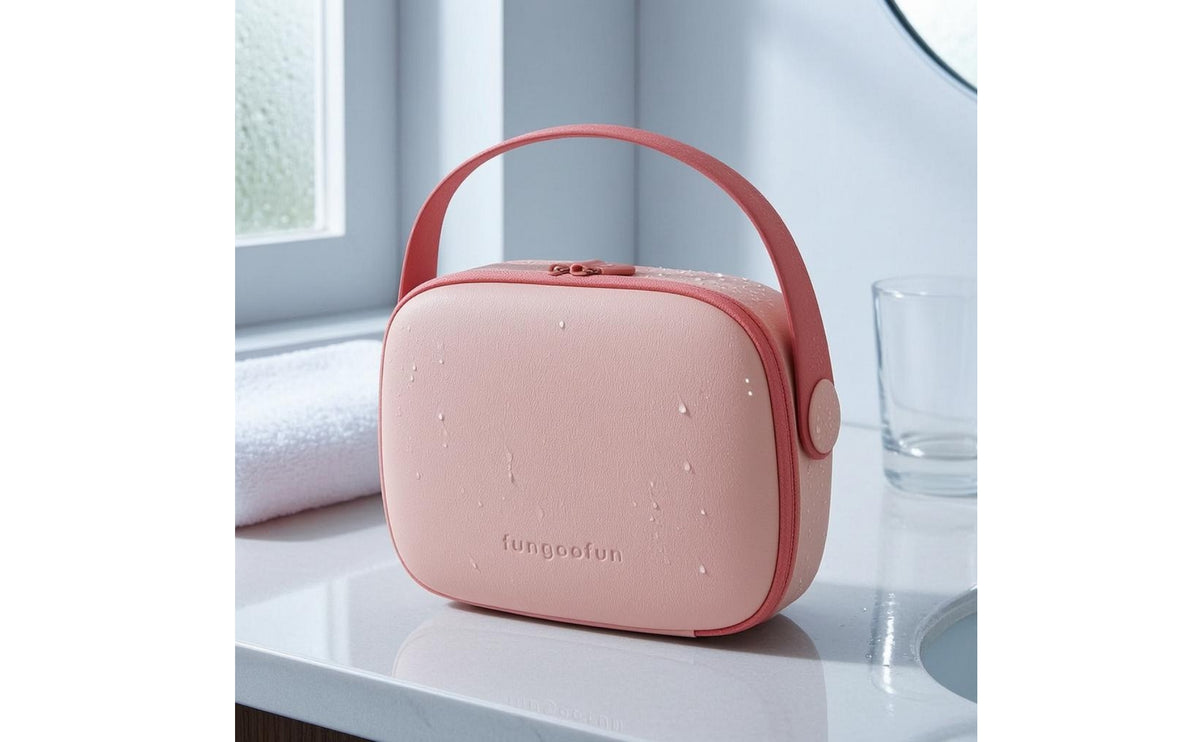 Matte Boxy Cosmetic Bag Structured Zip-Around Cosmetic Bag Rounded Corners Rectangular Makeup Case Top Handle