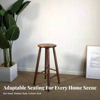 Japanese Design Backless Round Top Stool Minimalist Design Bar Chair Solid Construction Household Furniture Built-in Footrest for Homeowners, Adults, Kitchen Island, Dining Room, Cafe, Restaurant