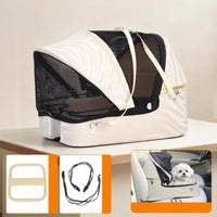 Cat Car Travel Crate with Mesh Canopy Hard-Sided Pet Carrier Seat Ventilated Pet Carrier with Mesh Openings for Small Dogs, Young Dogs, Road Trips, Daily Commutes