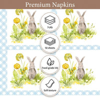 50 Pieces Easter Paper Napkins, 3-Ply Easter Bunny Napkins, Easter Gift, Easter Decoration, Tableware Napkins