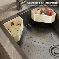Bathroom Sink Organizer, Carbon Steel Retractable Draining Racks for Kitchen No-Drill Corner Design for Dishwashing Sponges, Expandable