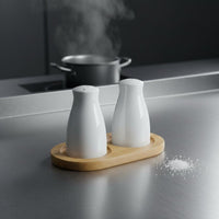 2 Pieces Table Seasoning and Pepper Seasoning Pair Decorative Ceramic Spice Shakers Includes Bamboo Tray Tabletop Set for Kitchen Countertop