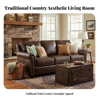 Brown Leather Two-Seater North American Country design Living Room Furniture Oil-Waxed Finish Couch for Apartment Dwellers, two people, Study, Office, Bedroom