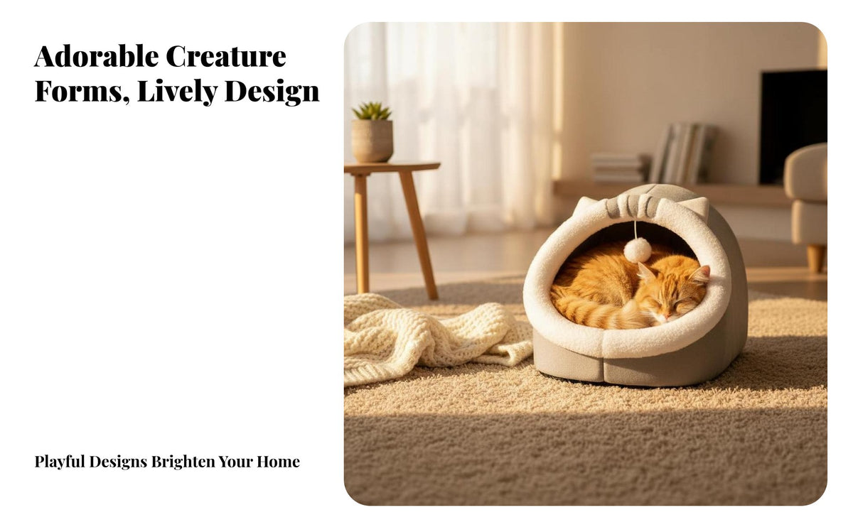 All-Season Use Semi-Enclosed Cat Bed Warm and snug Hooded Pet sanctuary Soft Plush Fabric Non-Slip Bottom for felines, Kittens, Indoor, Indoors, Bedroom, Living Room