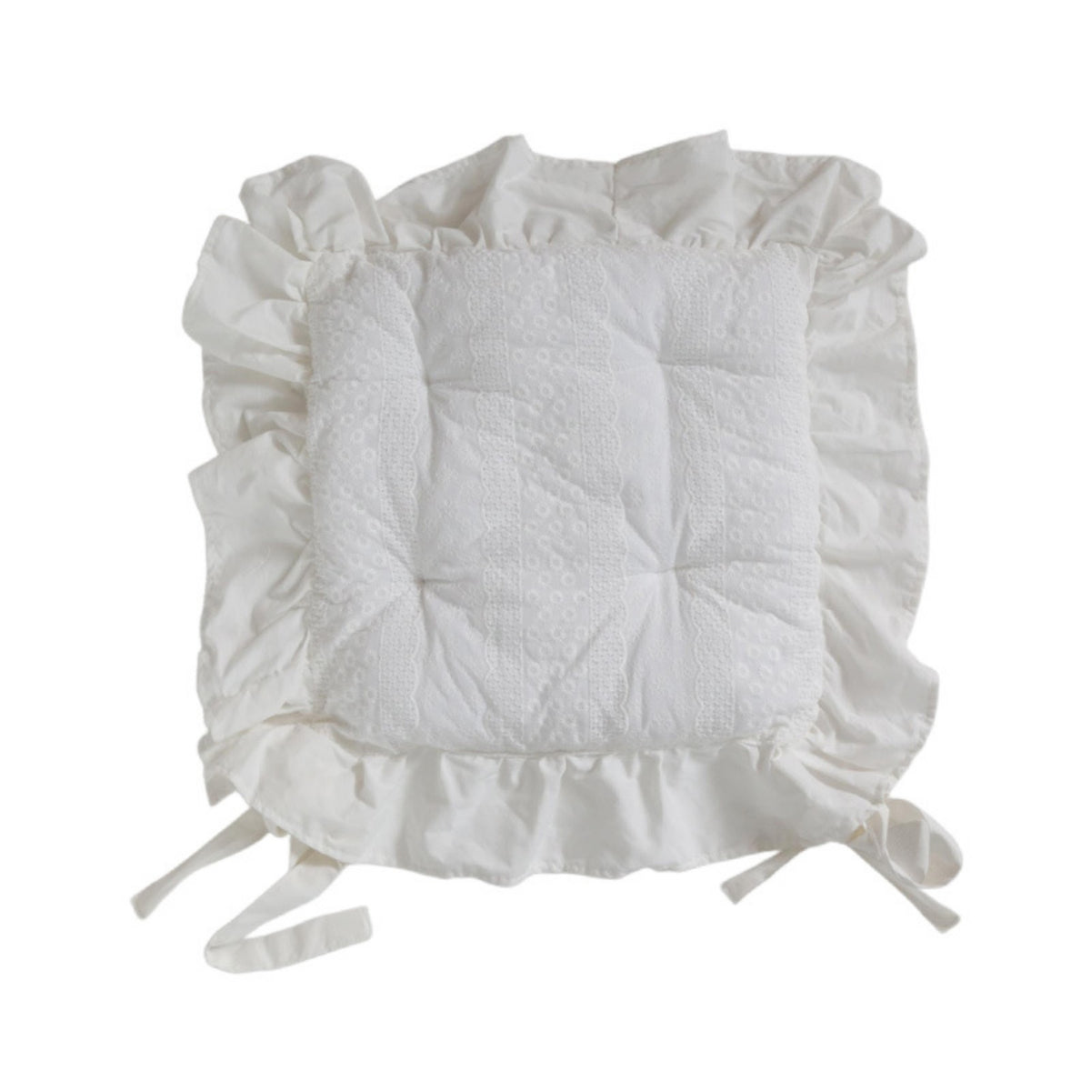 Ruffled Chair Cushion Square Chair Pad with Ties Padded Easy-to-Tie for Dining Chairs