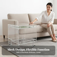 Transparent Design 2-Tier Rolling Trolley Movable with Wheels 2-Tier Rolling Trolley Multi-Functional Bedside Cabinet Multifunctional for Apartment Dwellers, Office Workers, Bedroom, Living Room, Small Areas, Kitchen