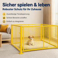 Premium Puppy Playpen, Yellow Dog Fence with Door, Reinforced Free-Run Enclosure for Indoor & Outdoor, 2-Piece
