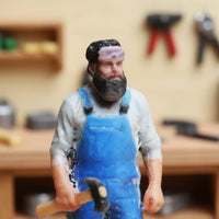 3D Printed 1/64 Scale Worker Figure Highly Detailed Miniature Handyman with Hammer Hand Painted Miniature Scene Accessory Resin Material for Hobbyists