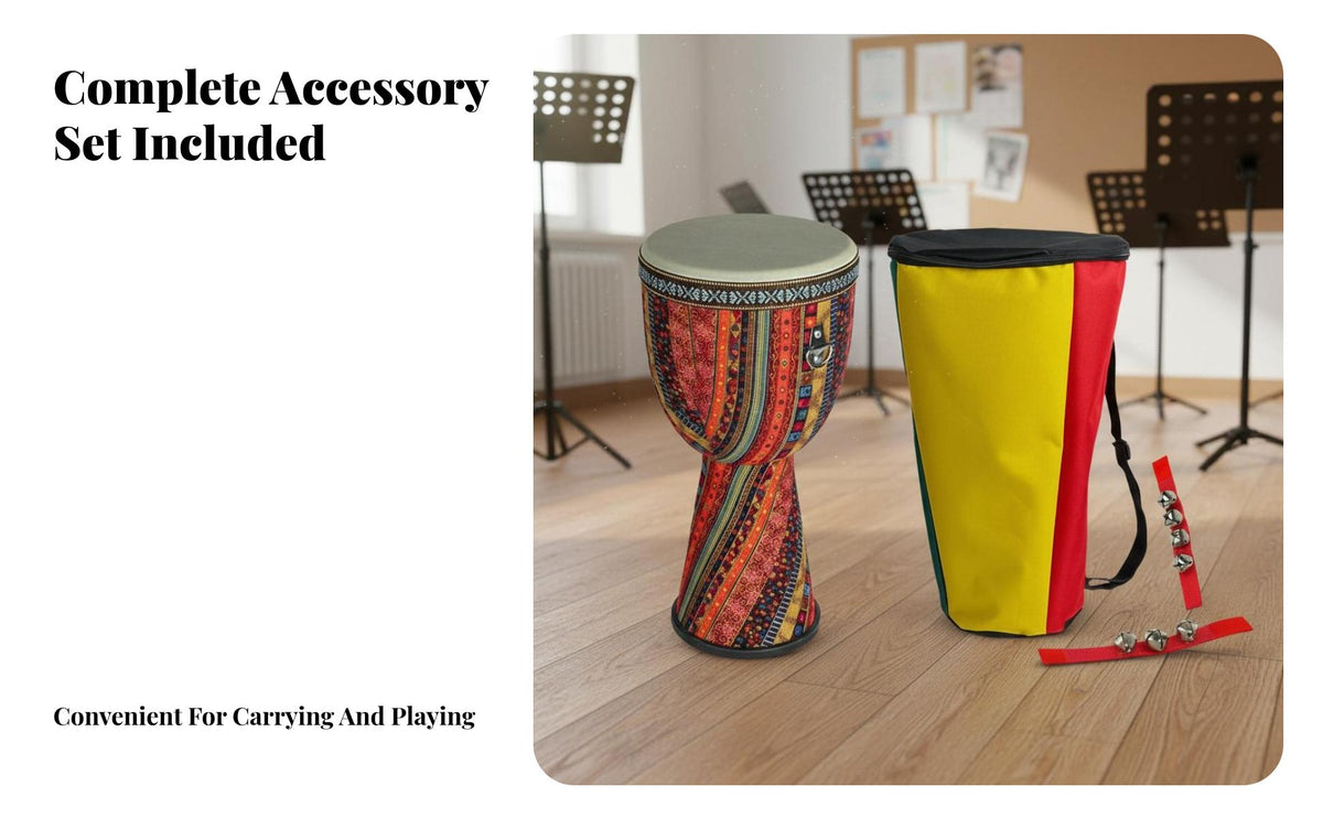 Beginner Friendly Djembe Drum Goatskin Drumhead Rope-Tuned Djembe Goat Skin Head Percussion Instrument Rich Resonant Sound for Beginners, Musicians, Live Performances, Jam Sessions, Outdoor Gatherim, Travel
