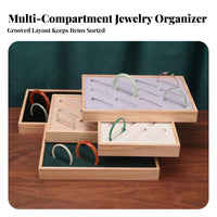 Solid Wood Frame Wooden Bracelet Display Tray Soft Padded Slots Bracelet Display Holder Protects From Scratches for Craft Fairs, Dresser Top