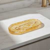 Marbled Oval Decorative Tray Amber Oval Vanity Tray Glossy Modern for Entryway