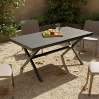 5 Pieces Weather Resistant Plastic Wood Garden Table and Chairs Easy to Clean Rectangular Patio Dining Set Rustproof 5 Piece Outdoor Dining Set for Balcony, Courtyard