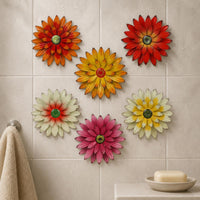 6 Pieces Metal Floral Wall Decor Printed Metal Surface Flower Wall Art