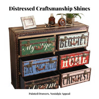 Vintage Design Multi-Drawer Patchwork Cabinet Distressed Finish Storage Furniture Hand-Painted Chest of Drawers Handmade for Homeowners, Interior Decorators, Office Workers, Bedroom, Entryway, Hallway, Living Room