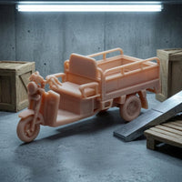 1/64 Scale Cargo Tricycle Model Unpainted Three-Wheeled Cargo Trike Orange-Peach Finish Three Wheel Flatbed Truck Model Side Railings