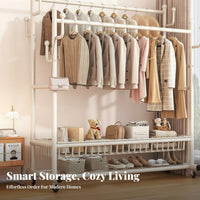 Multi-Functional Clothing Hanger Stand 360° Rotating Wheels Rolling Clothes Rack Large Capacity Heavy Duty Garment Stand for Entryway, Laundry Room