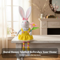 Beaded Leg Hare Soft Toy Farmhouse Aesthetic Dangle Leg Bunny Figure Boy and Girl Pair Easter Bunny Soft Toy for Tabletop, Mantelpiece, Tiered Tray