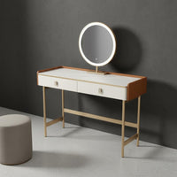 Retractable Design Makeup Vanity Set with Stool and Cabinet Large Storage Space Extendable Vanity Desk Rock Slab Countertop Bedroom Furniture Light Luxury Design for Apartment