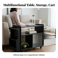 Multi-Functional Rolling Side Table Space-Saving Rolling End Table with Magazine Rack Compact Design Living Room Furniture Fluted Glass Door for Apartment Dwellers, Homeowners, Office Workers, Small Areas, Bedroom