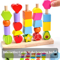 Develops Fine Movement Skills Fruit and Shape Stacking Toy Improves Hand-Eye Coordination Lacing Beads Toy Set Made from Solid Wood