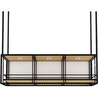 Industrial Style Wall Mounted Iron Wine Rack with Glass Holder and Hanging Light for Bar Counter
