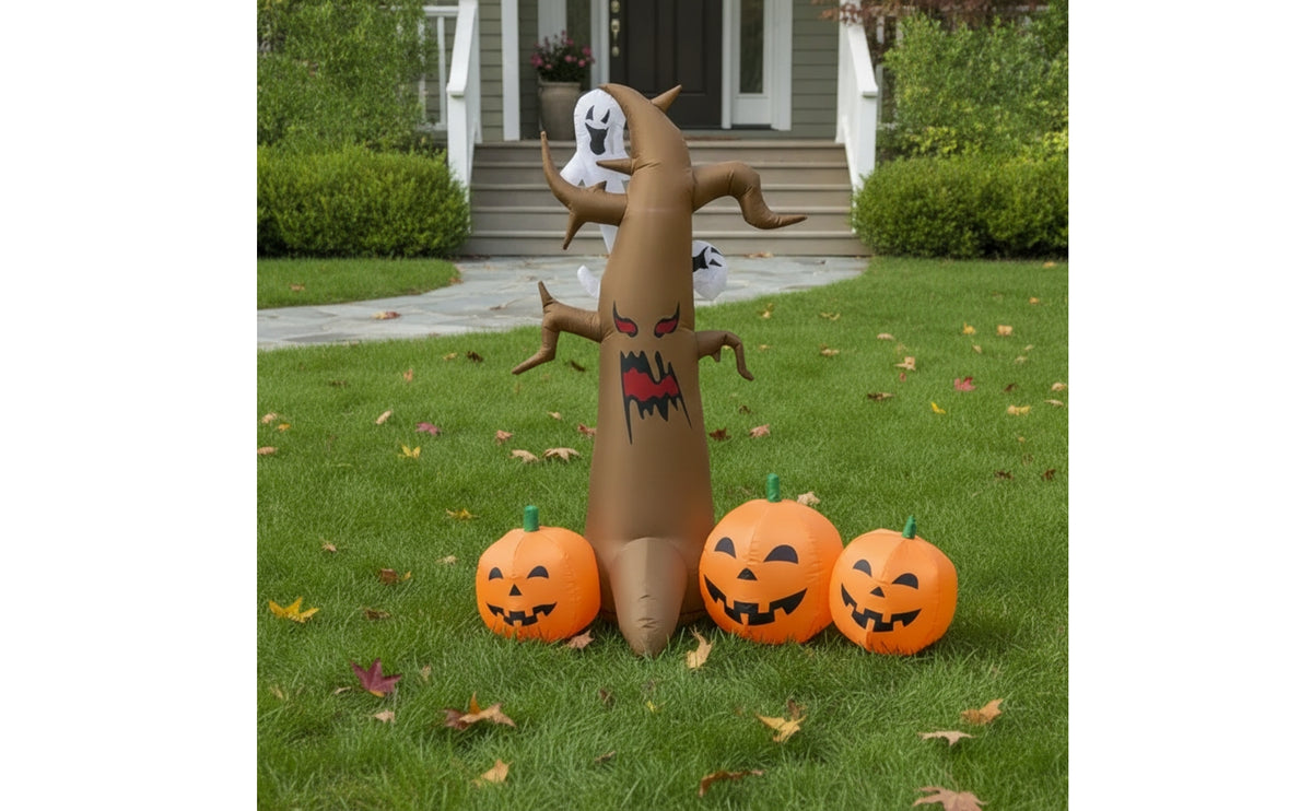 Illuminated Inflatable Dead Tree with Ghosts Tall Dead Tree with Ghosts and Pumpkins Giant Lawn Decoration Scary for Homeowners